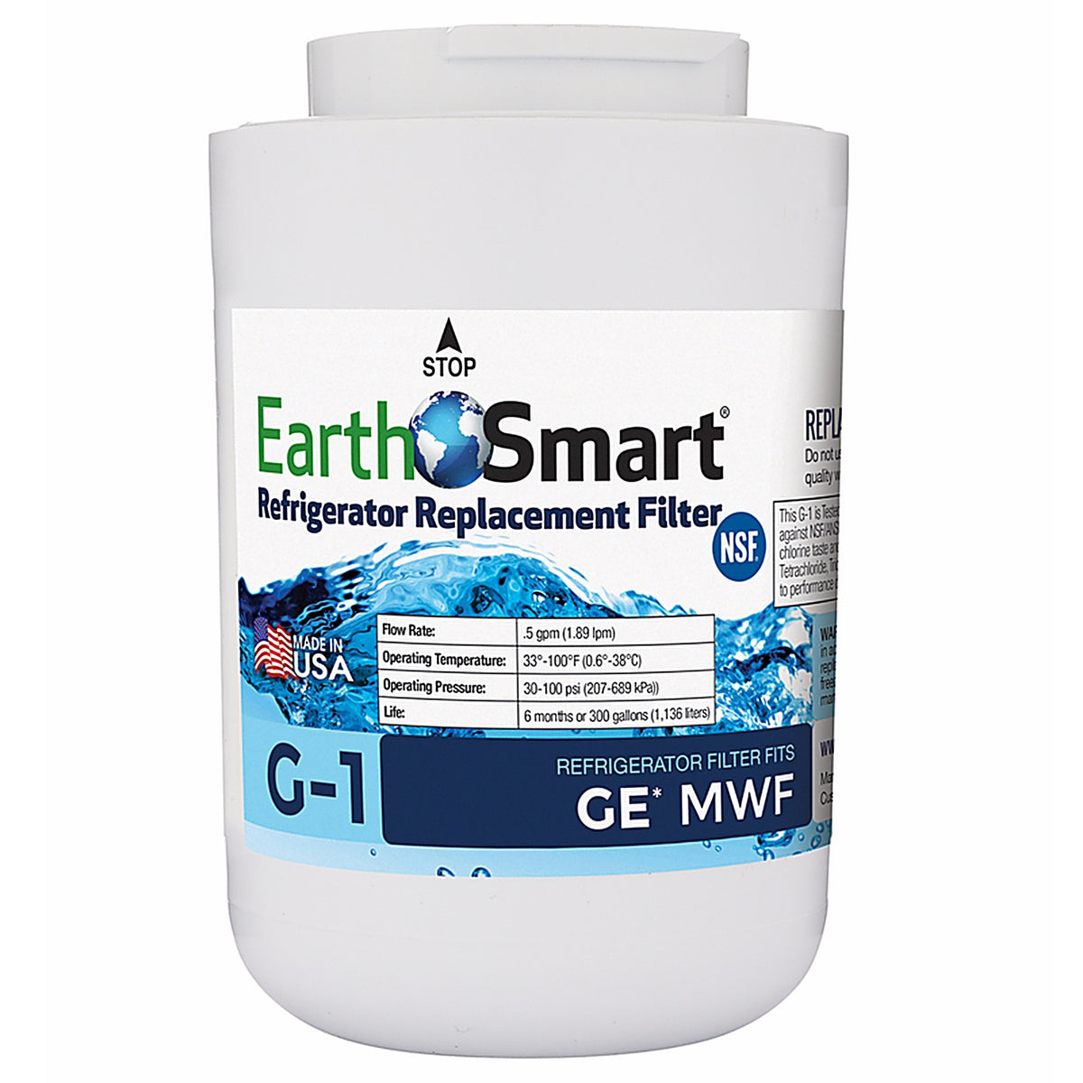Earth Smart 102612 G-1 Refrigerator Replacement Filter For GE MWF