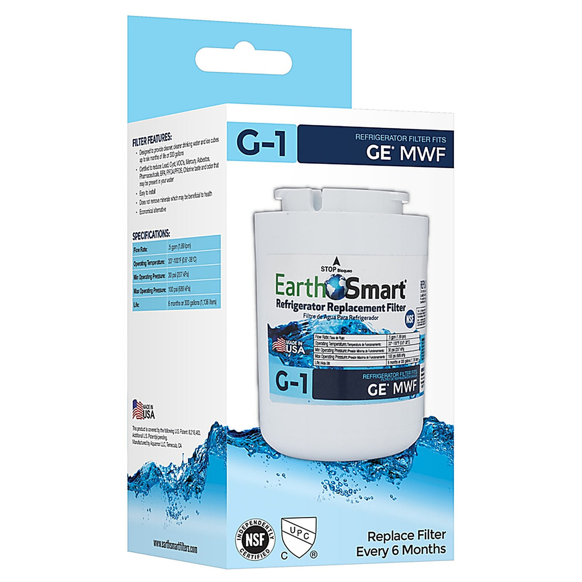 Earth Smart 102612 G-1 Refrigerator Replacement Filter For GE MWF