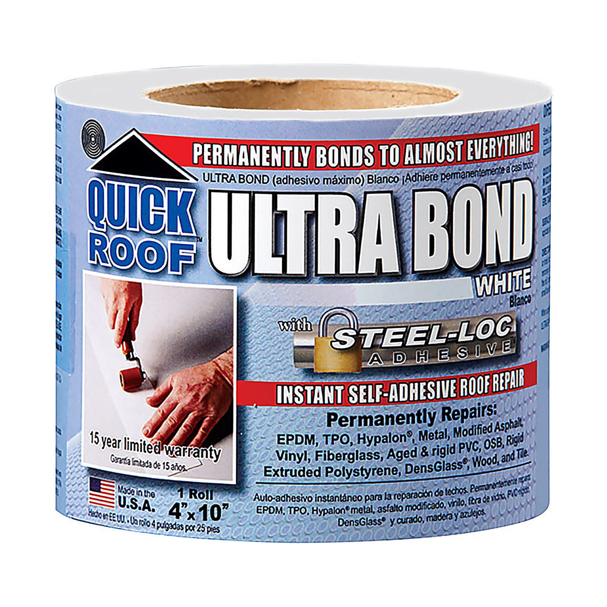 Cobra UBW410 Quick Roof Ultra Bond 4 in. W x 10 ft. L Tape Self Stick Instant Waterproof Repair and Flashing White
