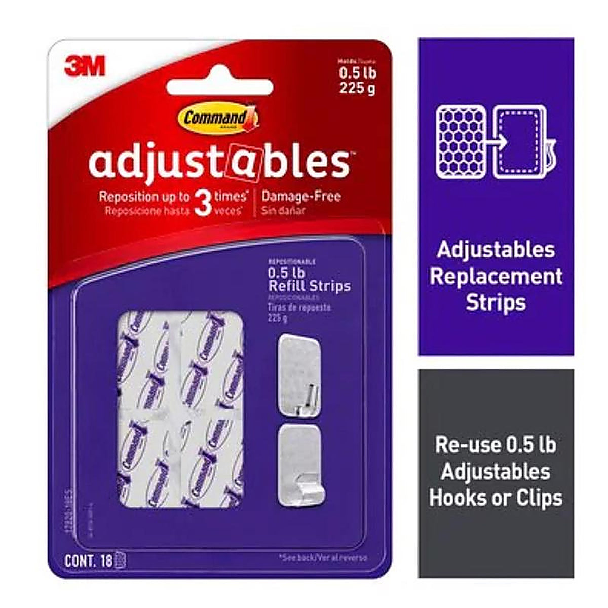 3M 17820-18ES Command adjustables Small Foam Adhesive Strips 18/Pack