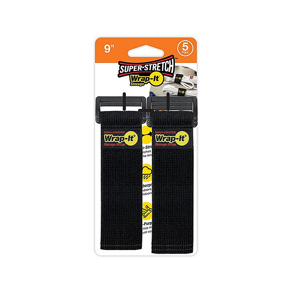 Wrap-It 705-09B Storage Super-Stretch 1 in. W x 9 in. L Black Stretch Storage Straps 10 lb. 5/Pack