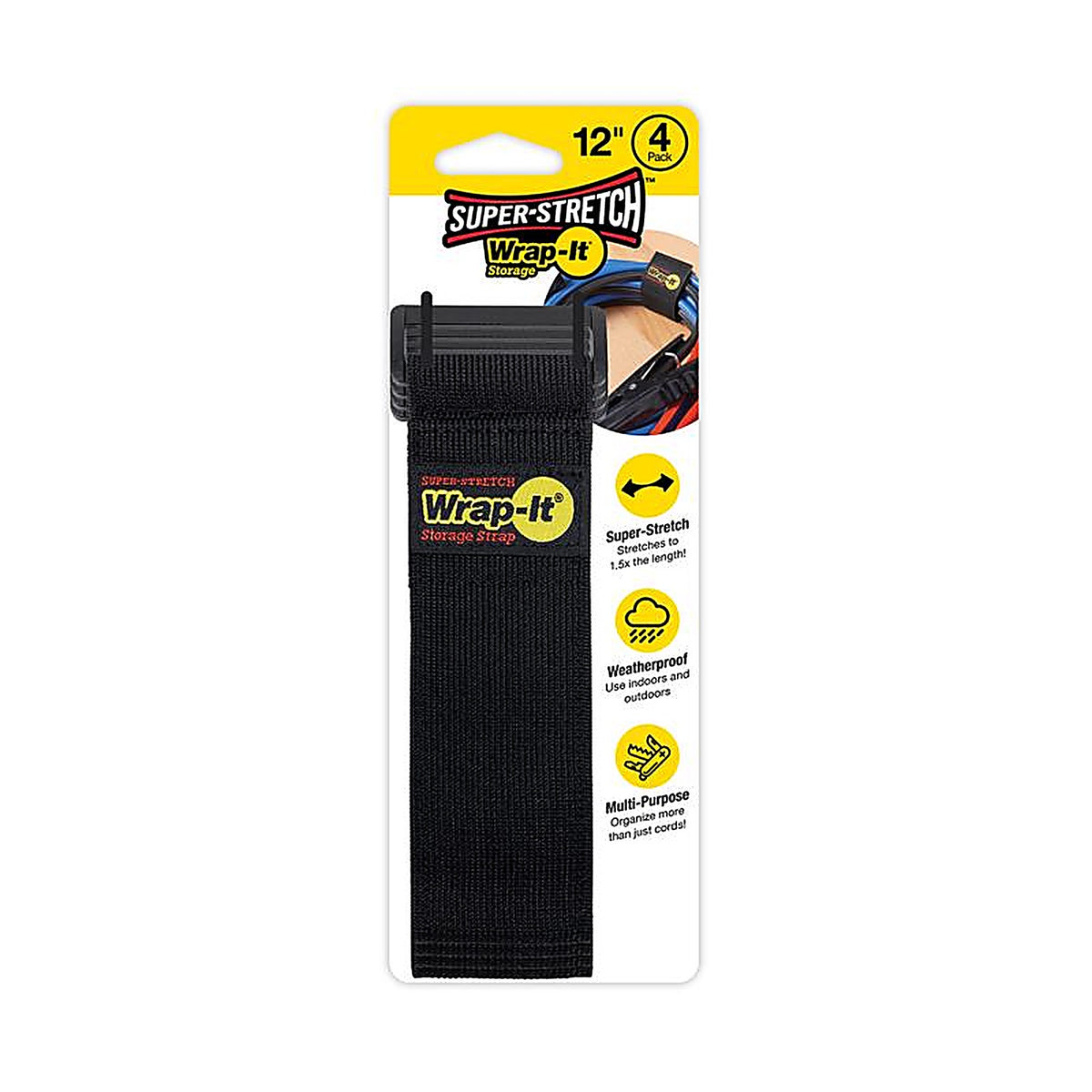 Wrap-It 704-12B Storage Super-Stretch 2 in. W x 12 in. L Black Stretch Storage Straps 10 lb. 4/Pack