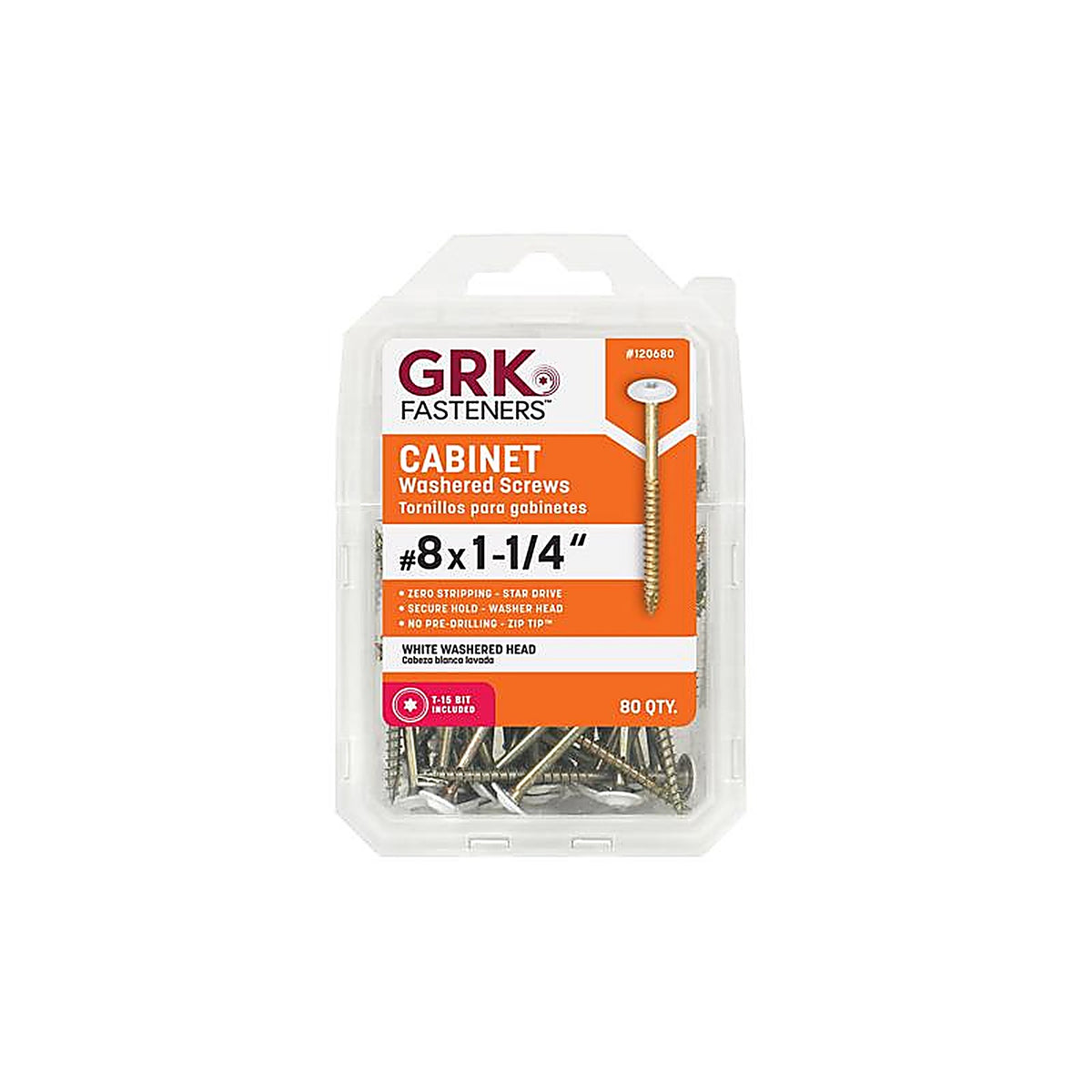 GRK Fasteners 120680 No. 8 x 1-1/4 in. L Star Coated Cabinet Screws 80/Pack