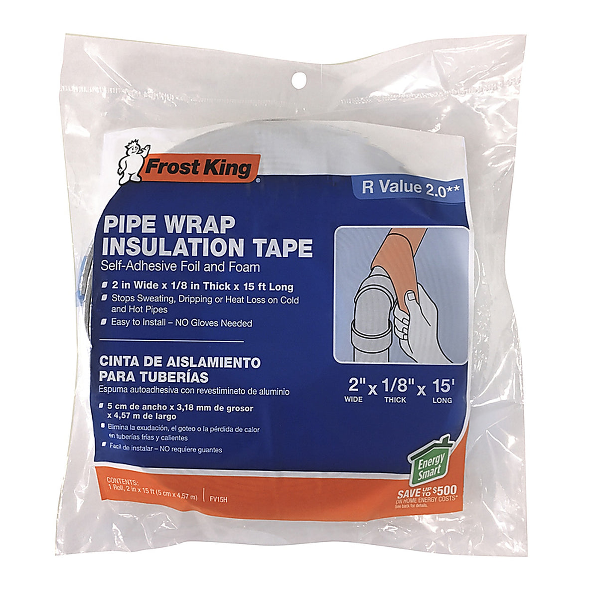 Frost King FV15H 2 in. W x 15 ft. L Tape Insulation Fiberglass Roll 2.5 sq. ft. Fiberglass