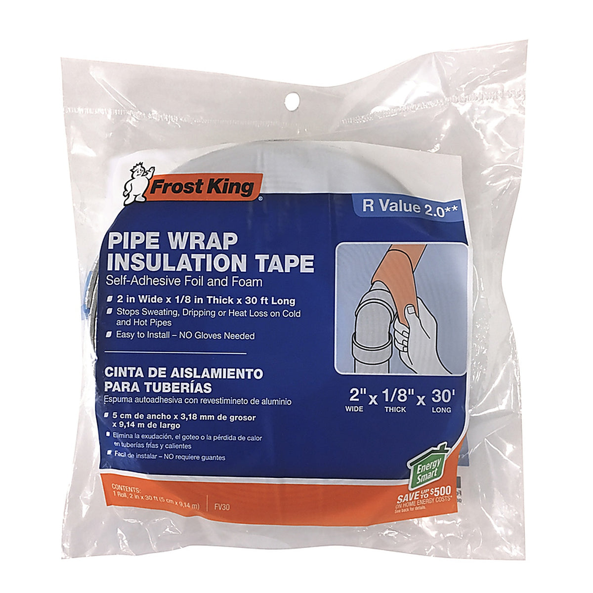 Frost King FV30 2 in. W x 30 ft. L 2.0 Reflective Fiberglass Pipe Insulation Wrap Roll 5 sq. ft.