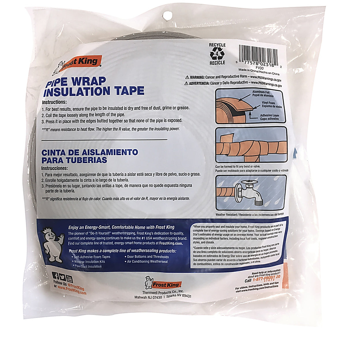 Frost King FV30 2 in. W x 30 ft. L 2.0 Reflective Fiberglass Pipe Insulation Wrap Roll 5 sq. ft.