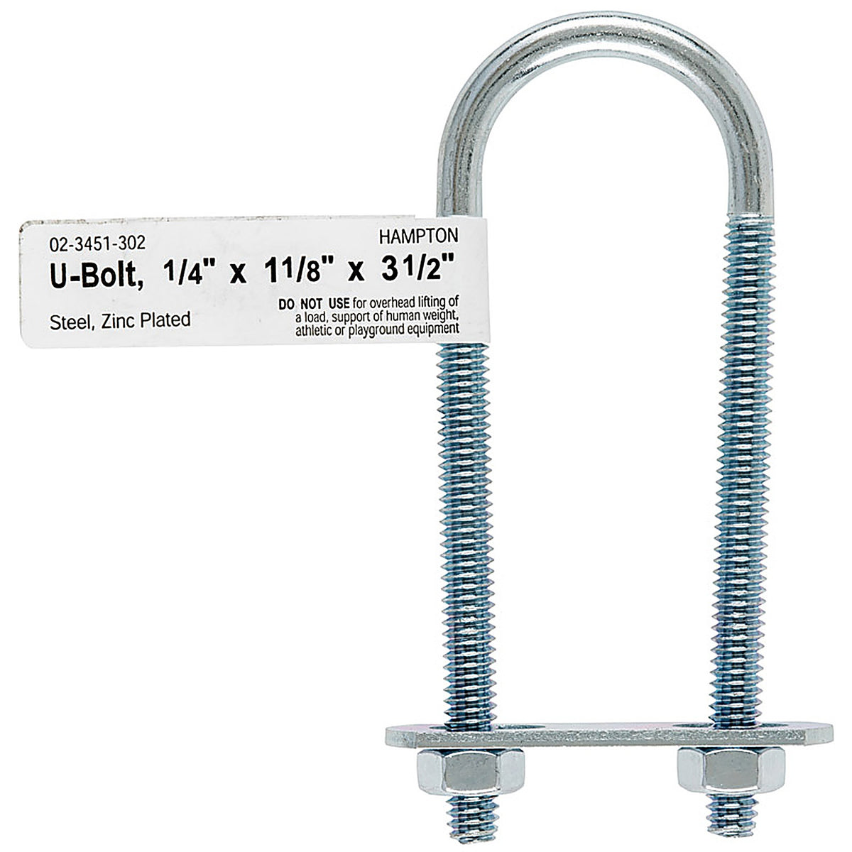 Hampton 02-3451-302 1/4 in. x 1-1/8 in. W x 3-1/2 in. L Coarse Zinc-Plated Steel U-Bolt