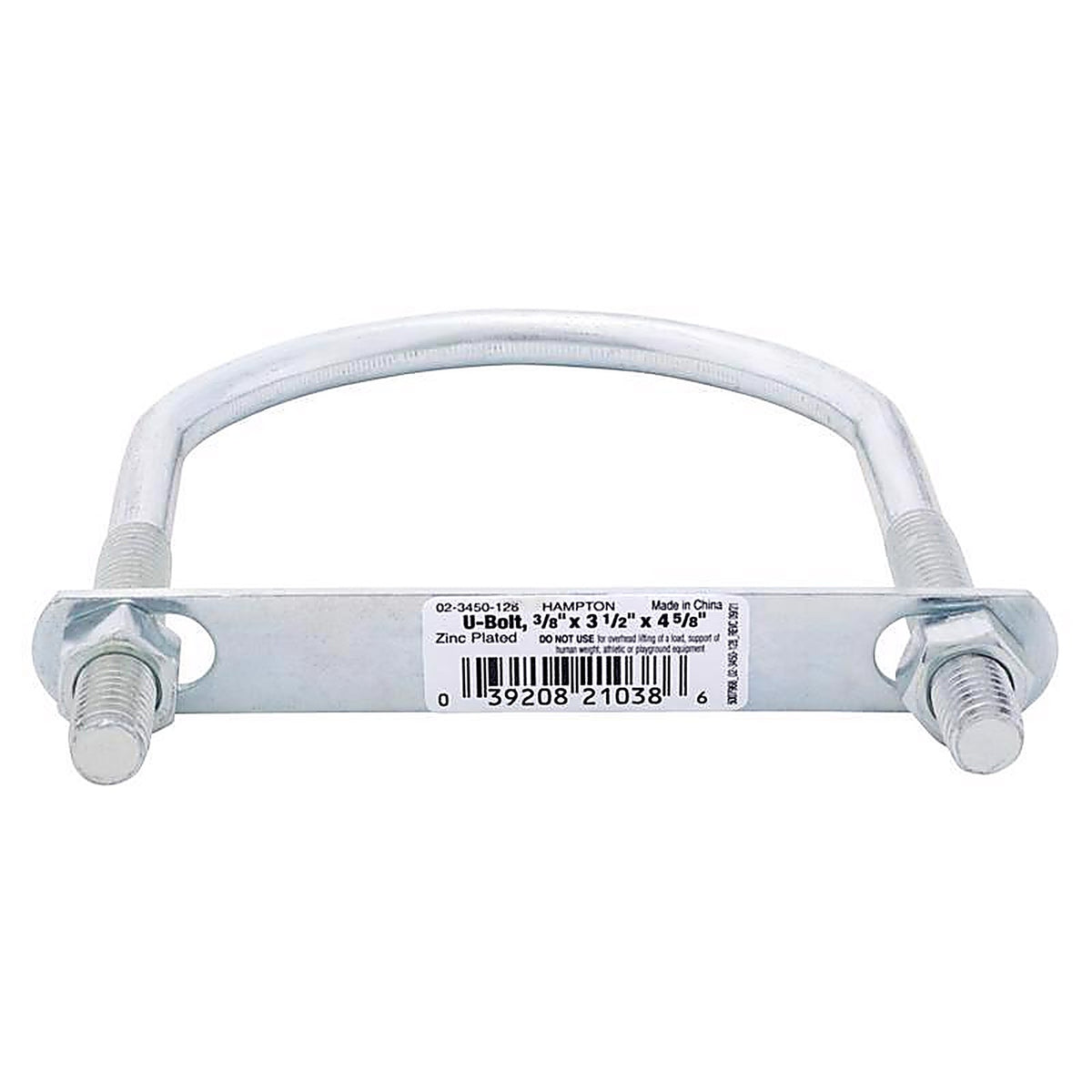 Hampton 02-3450-128 3/8 in. x 3-1/2 in. W x 4-5/8 in. L Coarse Zinc-Plated Steel U-Bolt