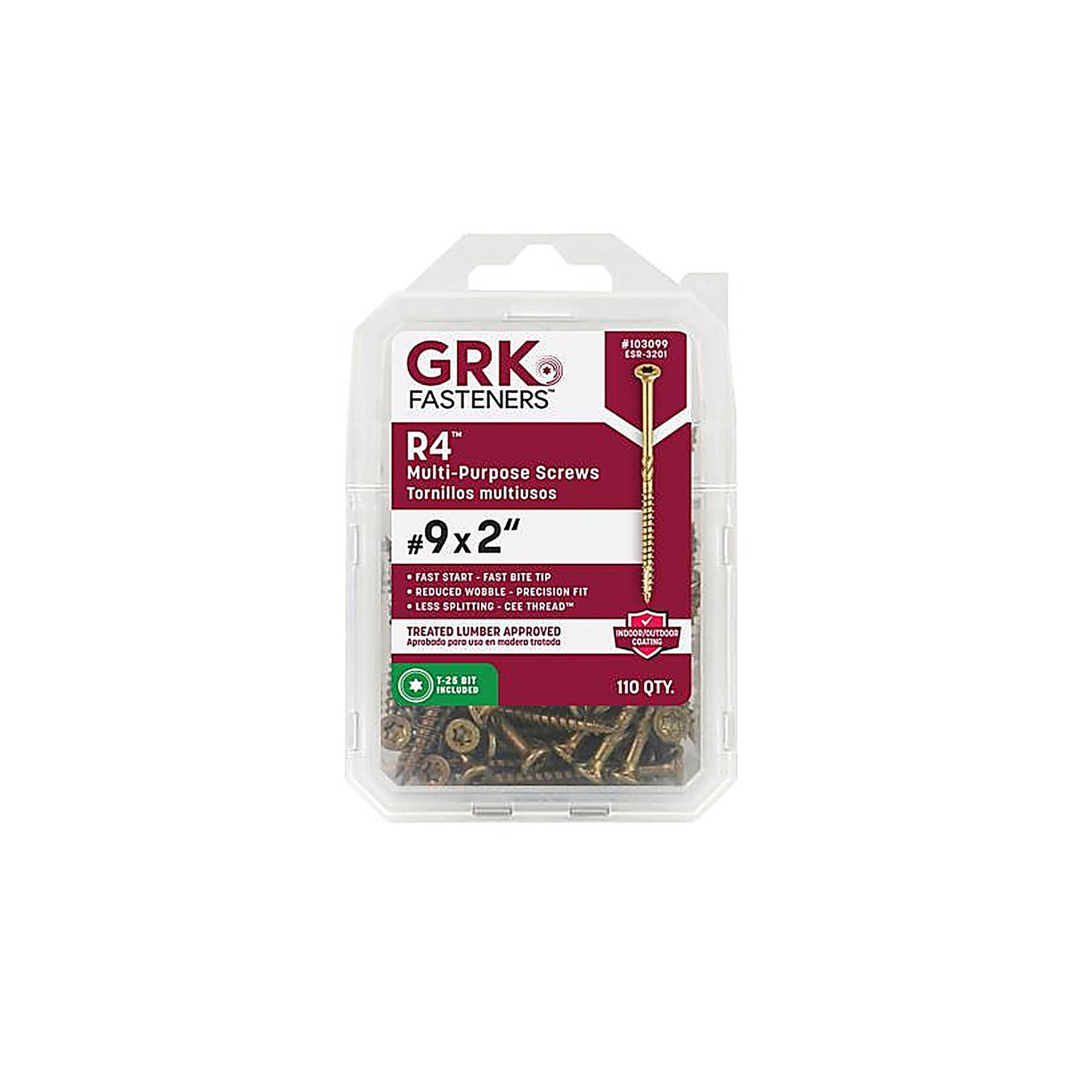 GRK Fasteners 103099 R4 No. 9 x 2 in. L Star Coated Multi-Purpose Screws 110/Pack