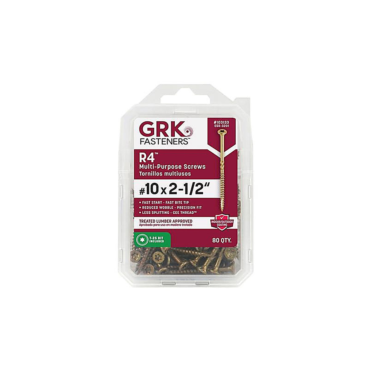 GRK Fasteners 103133 R4 No. 10 x 2-1/2 in. L Star Coated Multi-Purpose Screws 80/Pack