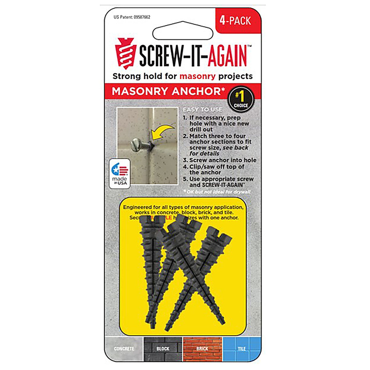 Screw-It-Again SIA-4PK-M 1/4 in. Dia. x 2 in. L Polypropylene Hex Head Masonry Anchor 4/Pack