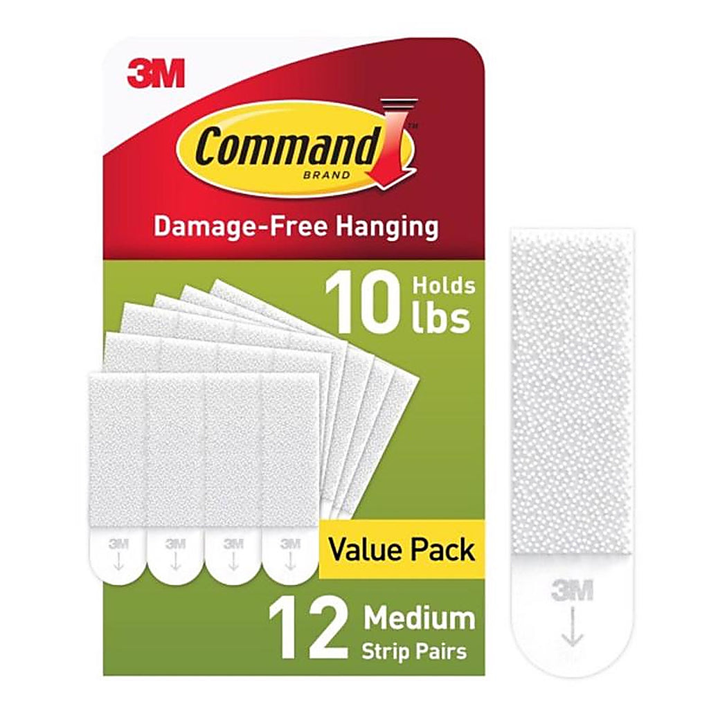 3M 17204-12ES Command White Foam Picture Hanging Strips Medium 3 lb. 12/Pack