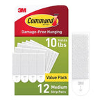 3M 17204-12ES Command White Foam Picture Hanging Strips Medium 3 lb. 12/Pack