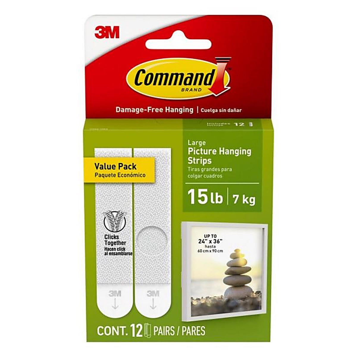 3M 17206-12ES Command White Large Picture Hanging Strips Foam 12/Pack 16 lb.
