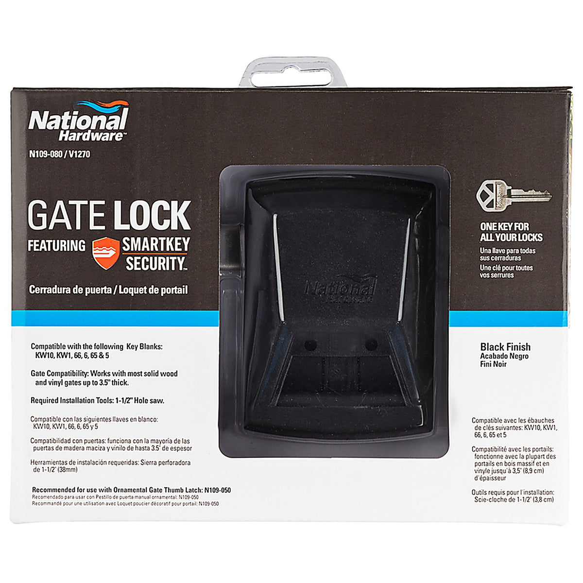 National Hardware N109-080 SmartKey 3.35 in. L Black Gate Lock