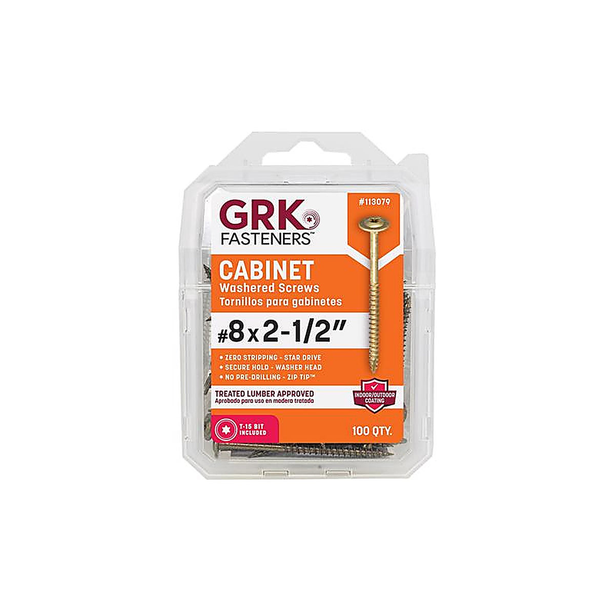 GRK Fasteners 113079 UberGrade No. 8 x 2-1/2 in. L Star Cabinet Screws 100/Pack