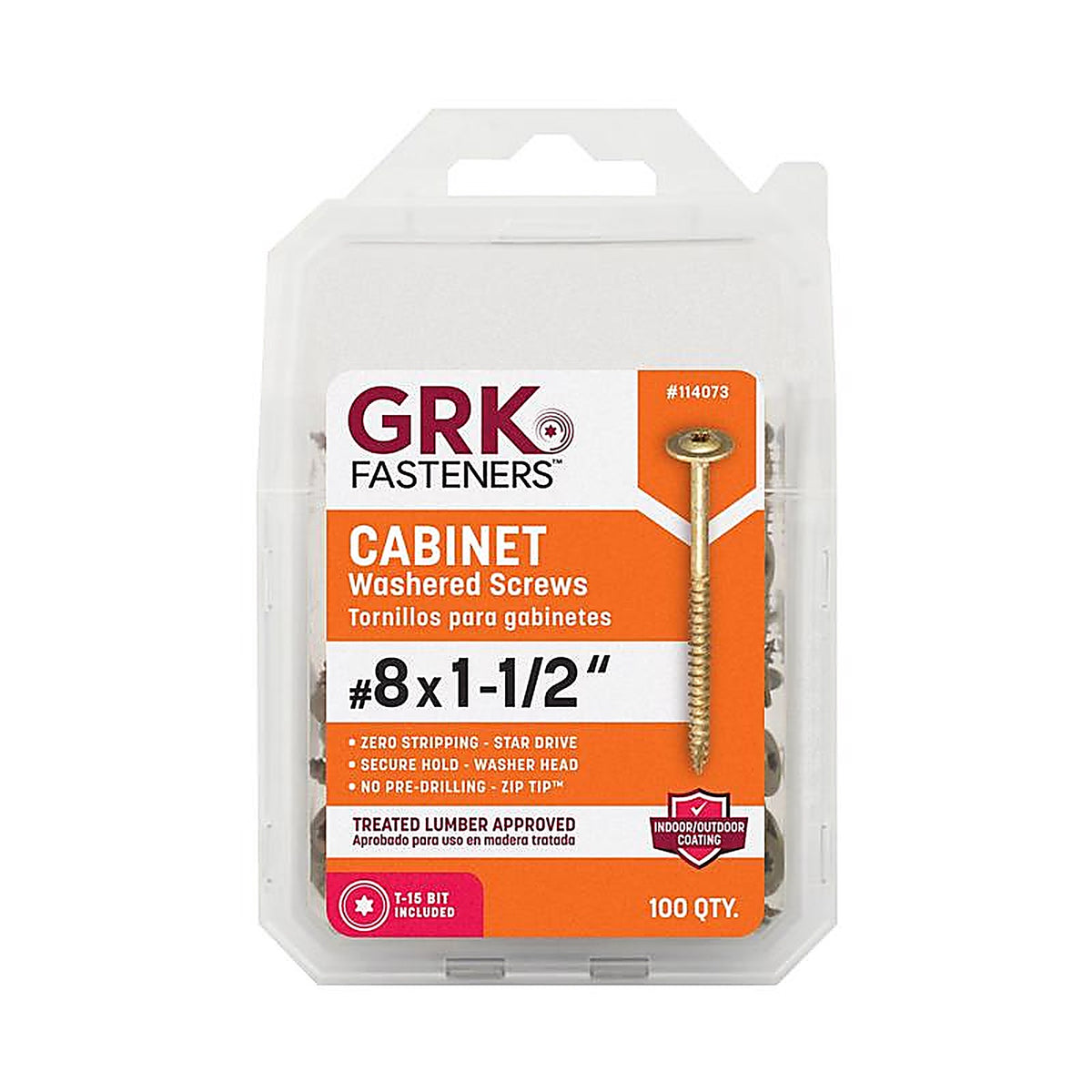 GRK Fasteners 114073 UberGrade No. 8 x 1-1/2 in. L Star Cabinet Screws 100/Pack