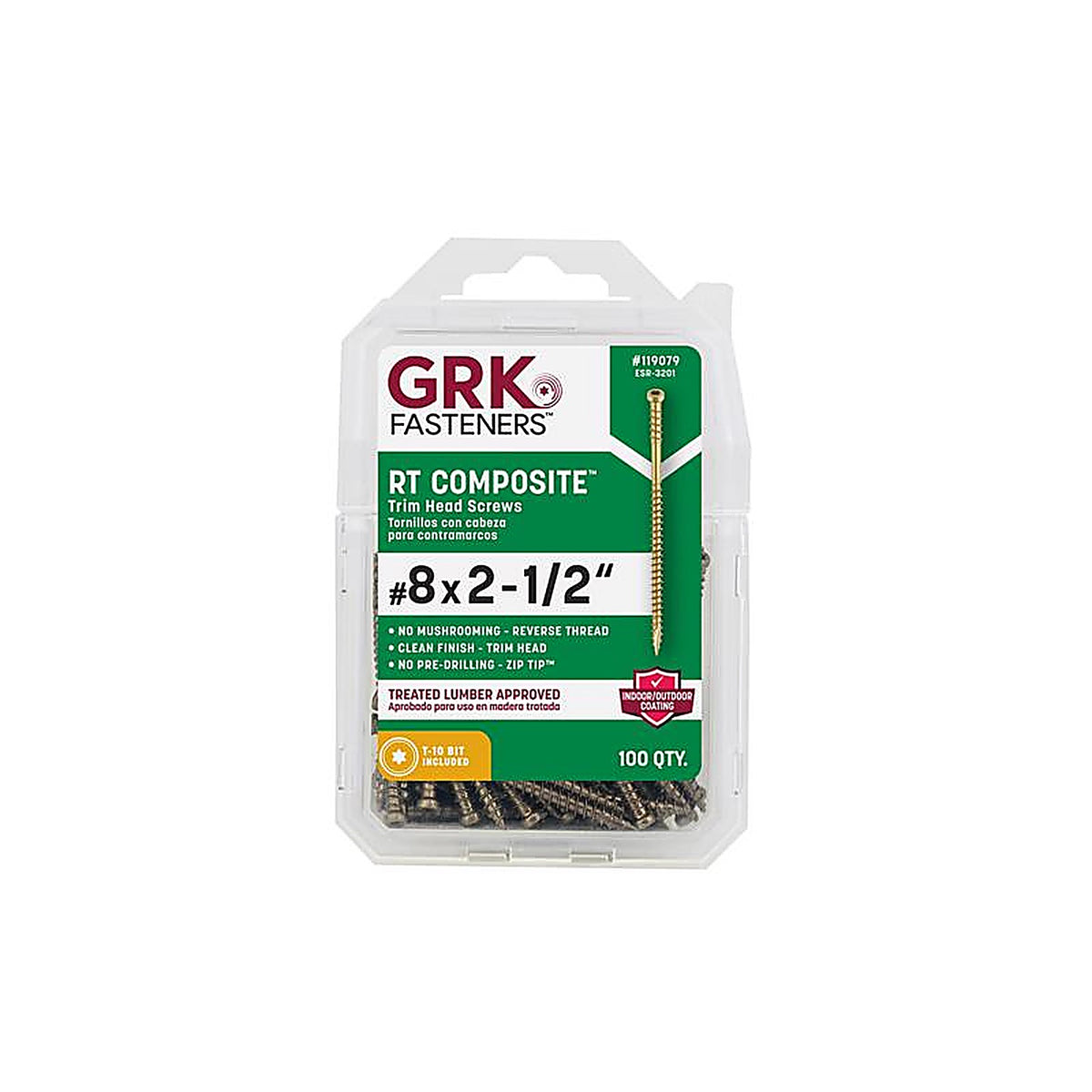 GRK Fasteners 119079 UberGrade No. 8 x 2-1/2 in. L Star Trim Head Construction Screws 100/Pack