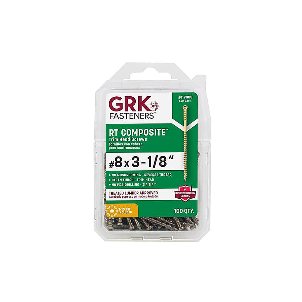 GRK Fasteners 119083 UberGrade No. 8 x 3-1/8 in. L Star Trim Head Construction Screws 100/Pack