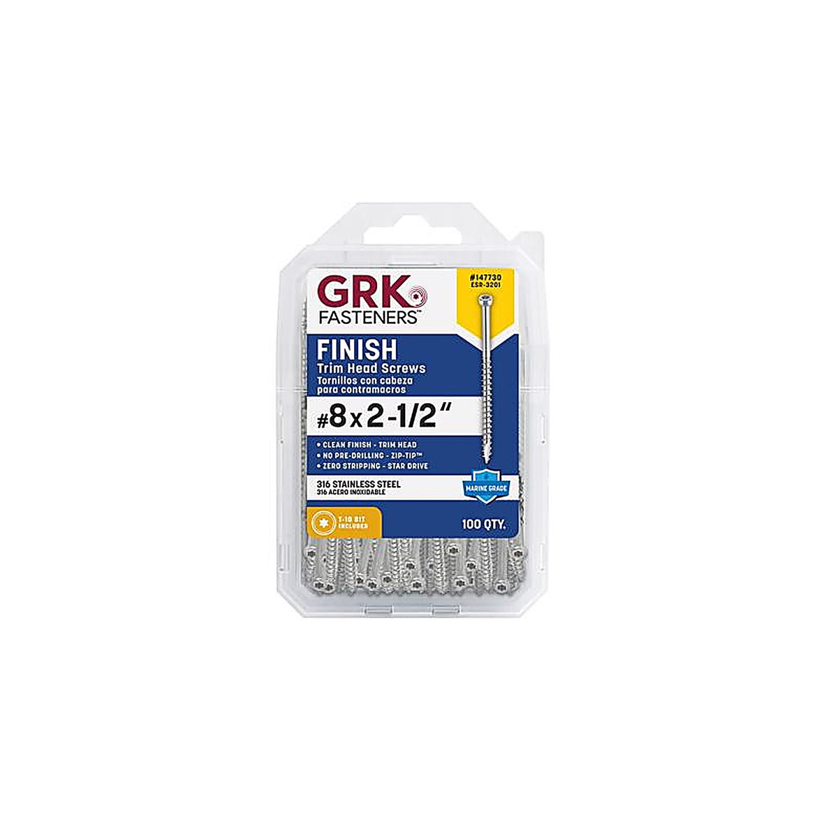 GRK Fasteners 147730 No. 8 x 2-1/2 in. L Star Trim Head Construction Screws 100/Pack