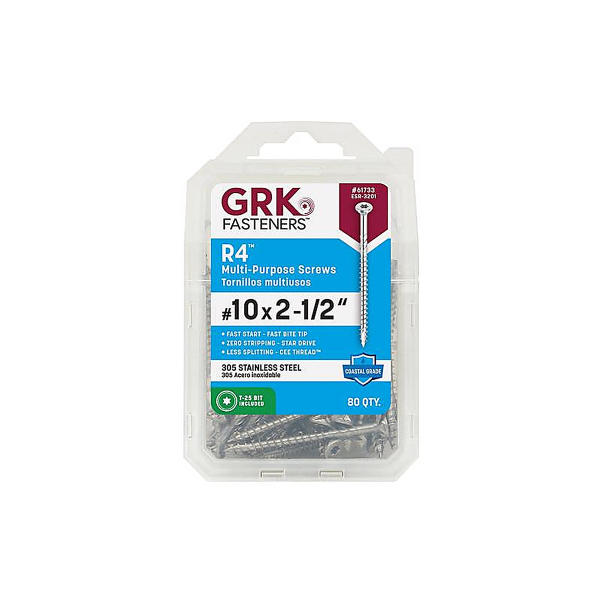 GRK Fasteners 61733 R4 No. 10 x 2-1/2 in. L Star Flat Head Multi-Purpose Screw 80/Pack
