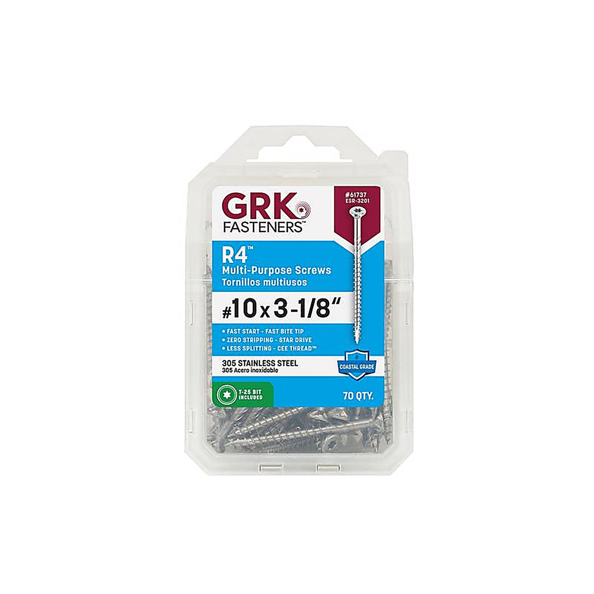 GRK Fasteners 61737 R4 No. 10 x 3-1/8 in. L Star Flat Head Multi-Purpose Screw 70/Pack