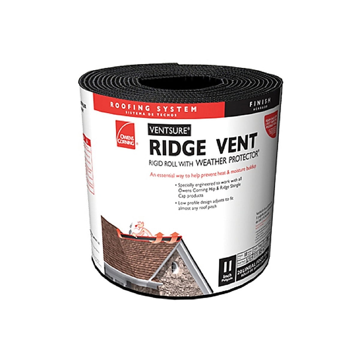Owens Corning OCVSRR Ventsure 11.25 in. W x 240 L Black Plastic Continuous Unfiltered Ridge Vent