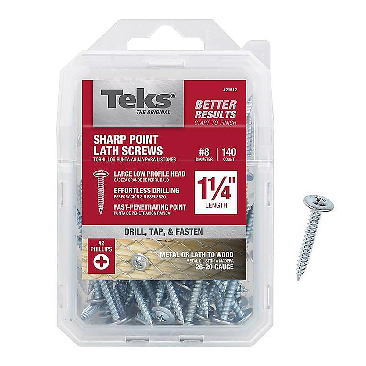 Teks 21512 No. 8 x 1-1/4 in. L Phillips Truss Head Lath Screws 140/Pack
