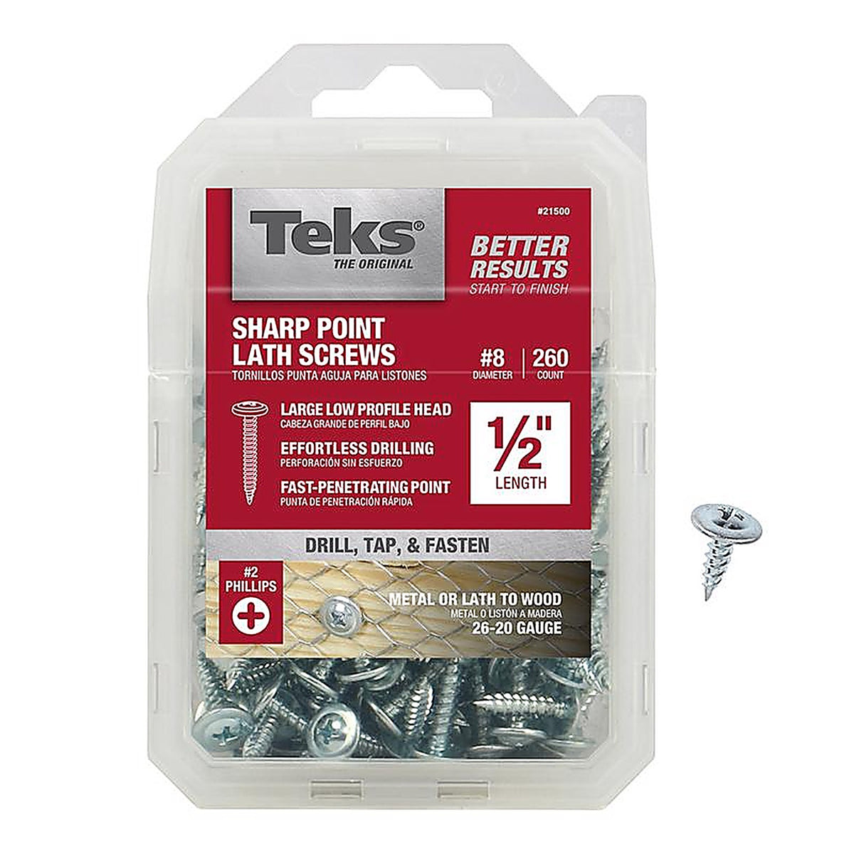 Teks 21500 No. 8 x 1/2 in. L Phillips Truss Head Lath Screws 260/Pack