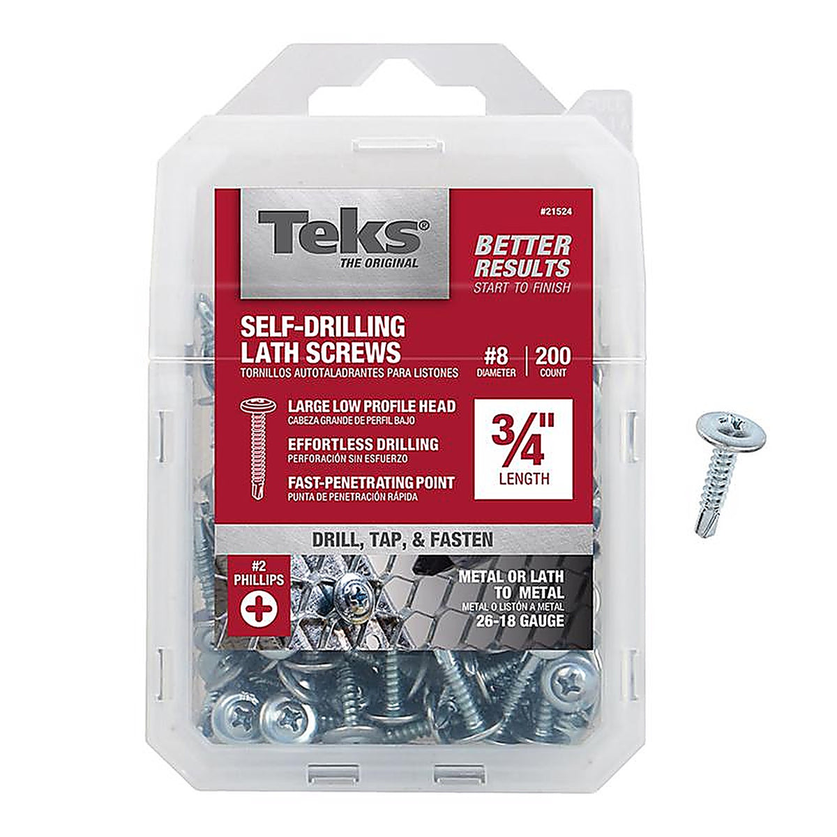 Teks 21524 No. 8 x 3/4 in. L Phillips Truss Head Lath Screws 200/Pack