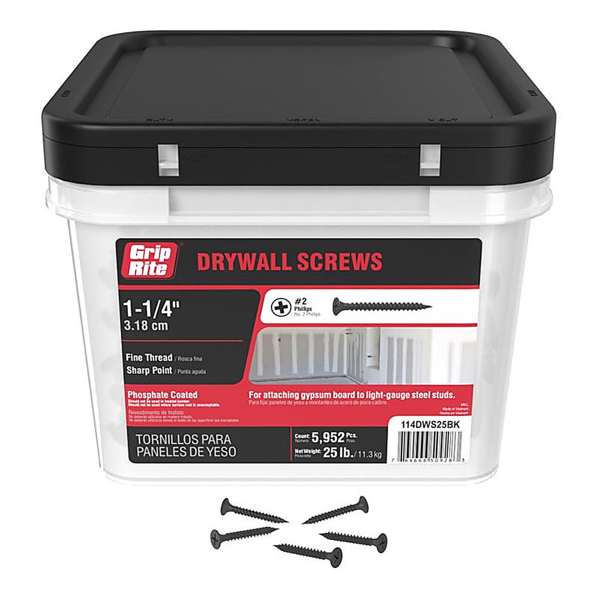 Grip-Rite 114DWS25BK No. 6 x 1-1/4 in. L Phillips Drywall Screws 25 lb. 6450/Pack
