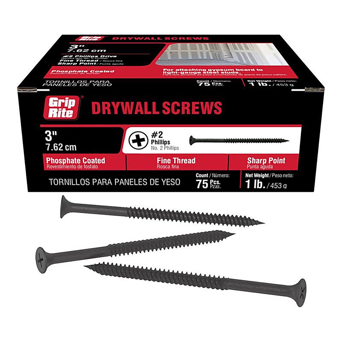 Grip-Rite 3DWS1 No. 8 x 3 in. L Phillips Drywall Screws 1 lb. 83/Pack