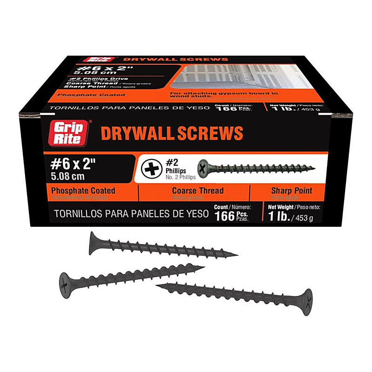 Grip-Rite 2CDWS1 No. 6 x 2 in. L Phillips Drywall Screws 1 lb. 175/Pack
