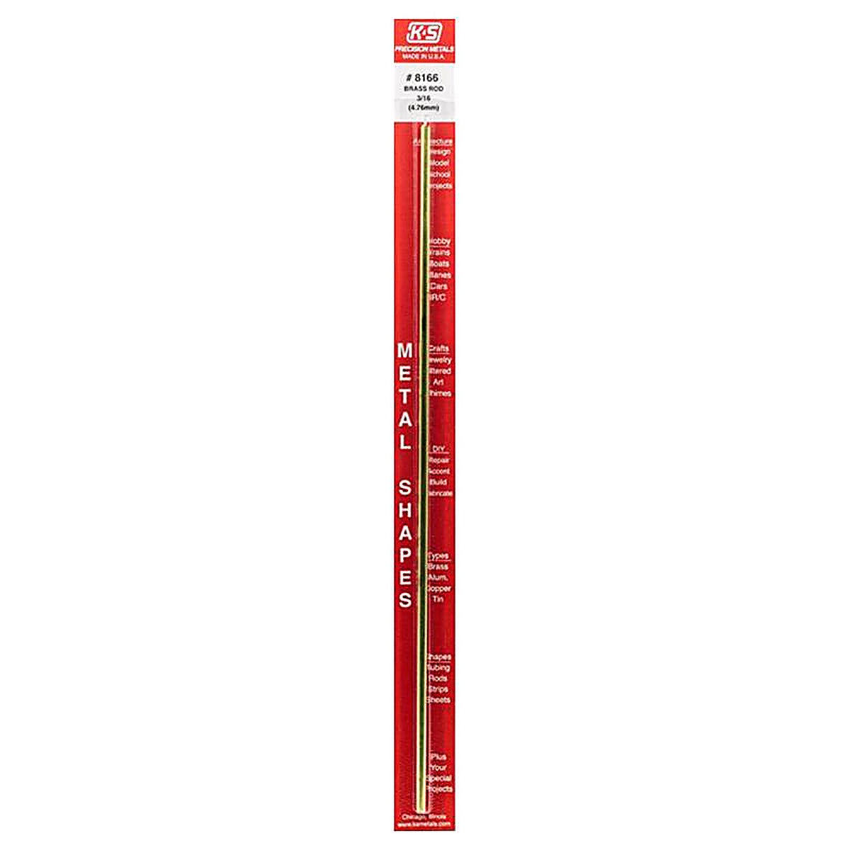 K&S 8166 3/16 in. Dia. x 12 in. L Brass Rod 1/Pack