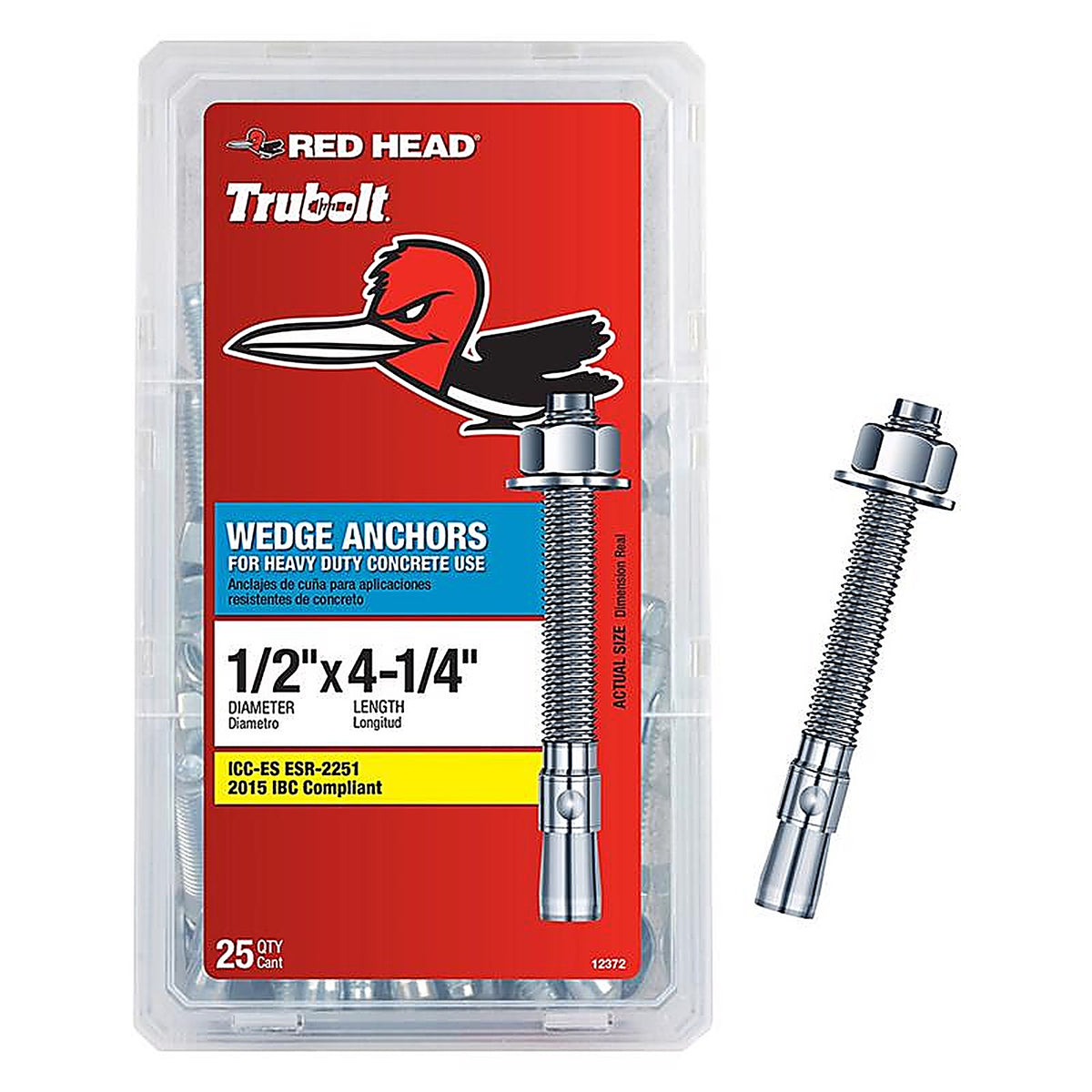 Red Head 12372 Tru Bolt 1/2 in. Dia. x 4-1/4 in. L Steel Hex Head Wedge Anchor 25/Pack