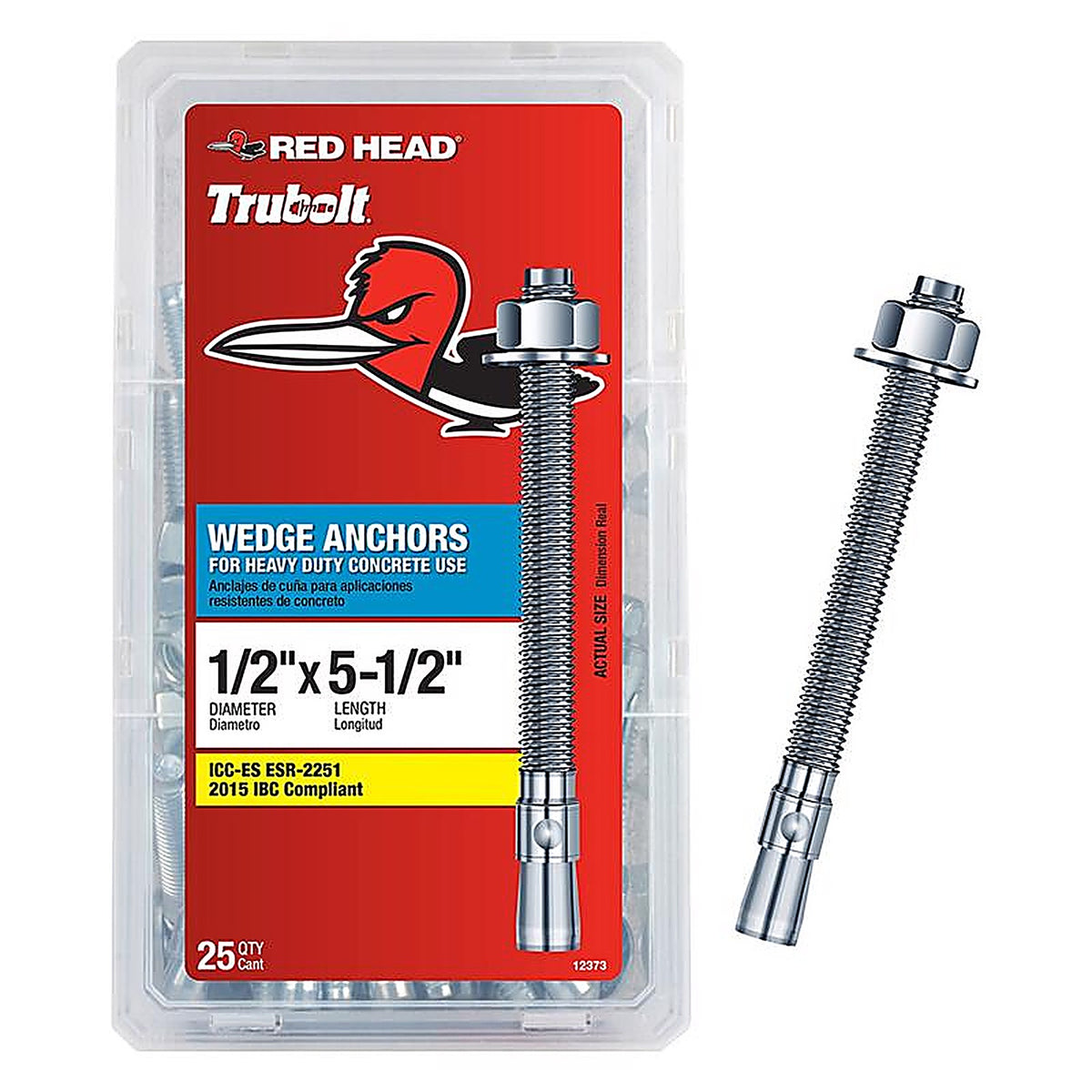 Red Head 12373 Tru Bolt 1/2 in. Dia. x 5-1/2 in. L Steel Hex Head Wedge Anchor 25/Pack