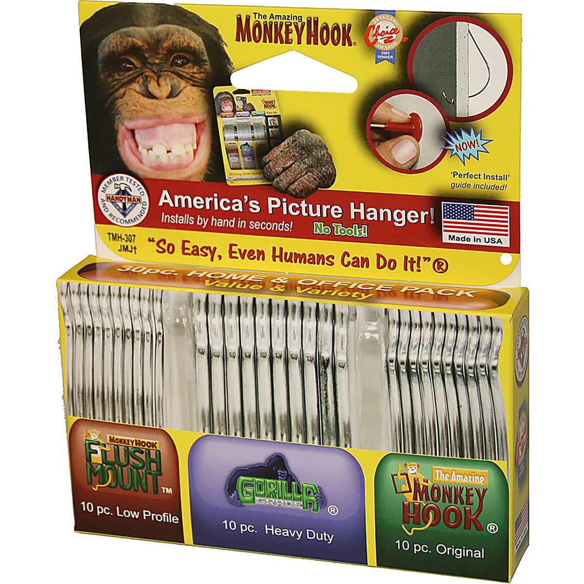 Monkey Hook TMH-314 Value & Variety Pack Galvanized Silver Monkey Picture Hanging Set 40 lb. 30 set