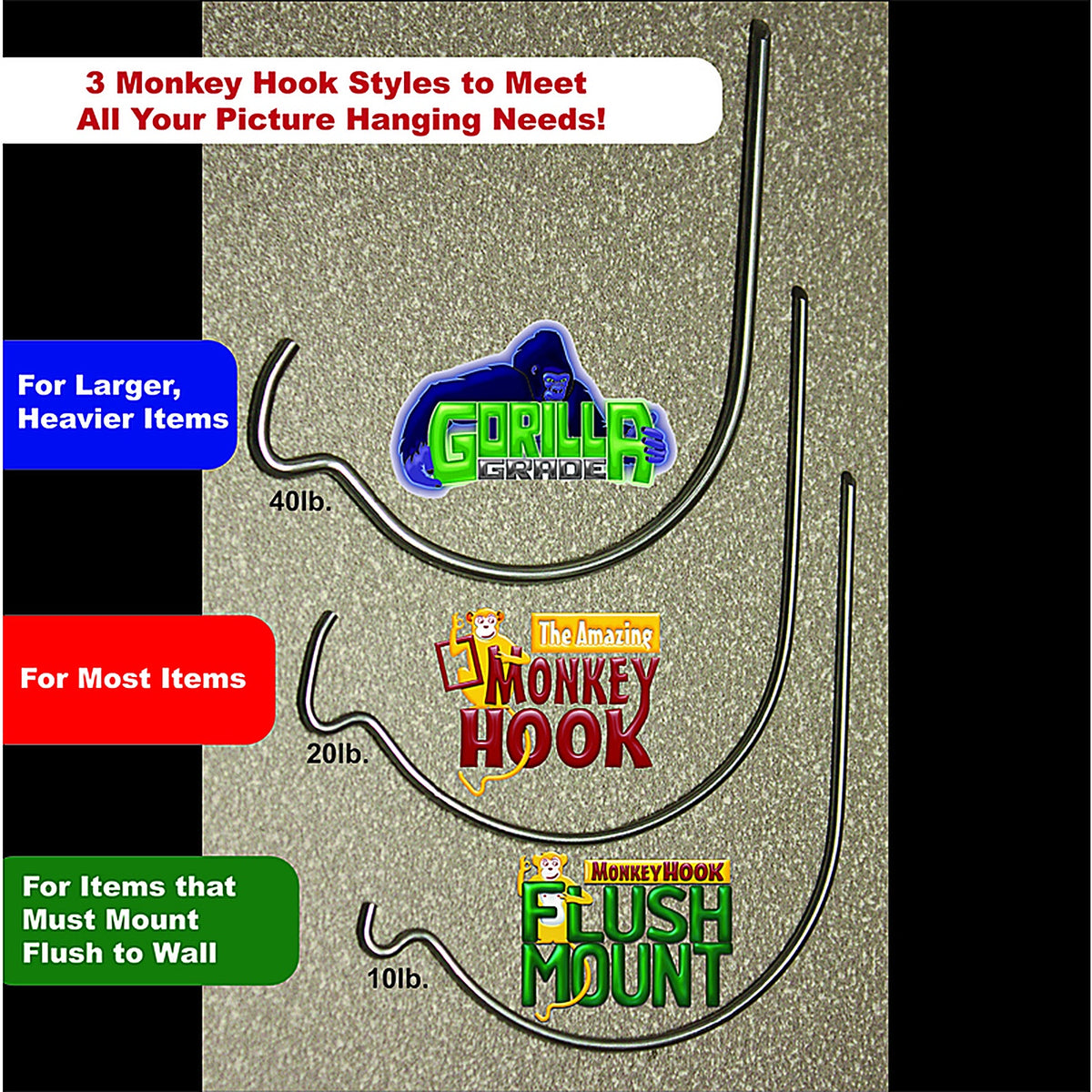 Monkey Hook TMH-314 Value & Variety Pack Galvanized Silver Monkey Picture Hanging Set 40 lb. 30 set