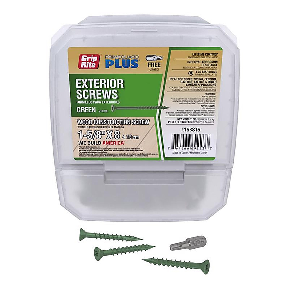 Grip-Rite L158ST5 No. 8 x 1-5/8 in. L Star Bugle Head Exterior Deck Screws 5 lb. 53/Pack