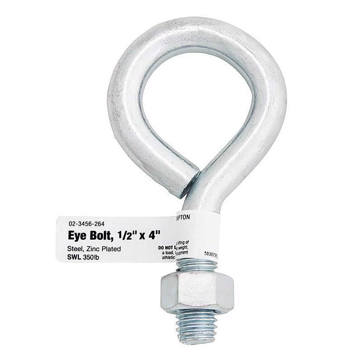 Hampton 02-3456-264 1/2 in. x 4 in. L Zinc-Plated Steel Eyebolt Nut Included