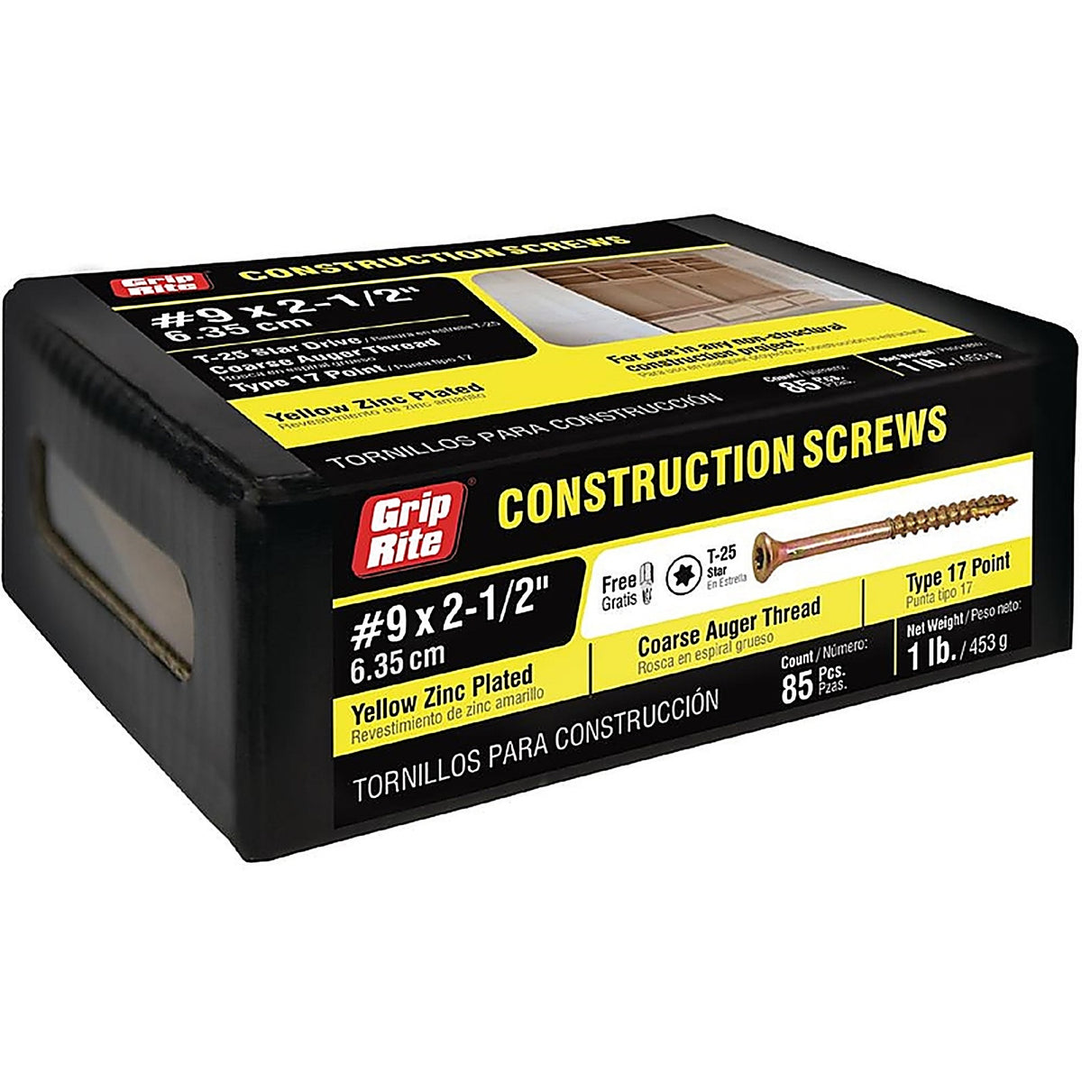 Grip-Rite 212GCS1 No. 9 x 2-1/2 in. L Star Bugle Head Construction Screws 1 lb.