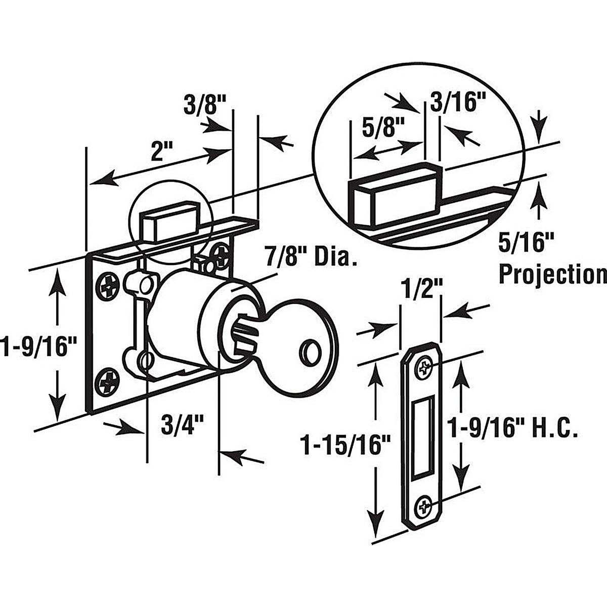 Prime-Line U10666 Bright Brass Gold Steel Cabinet/Drawer Lock