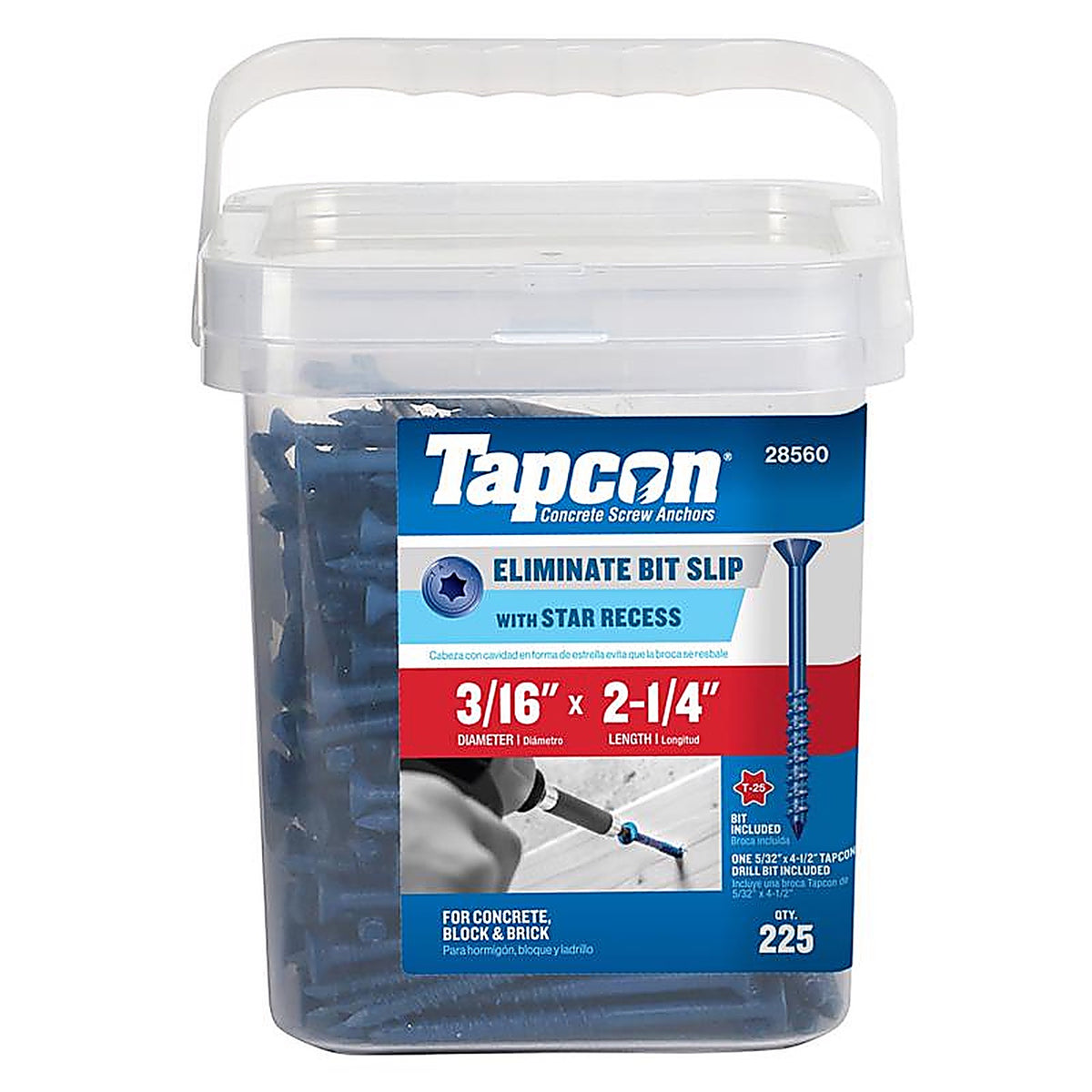 Tapcon 28560 2-1/4 in. L Star Flat Head Concrete Screws 225/Pack