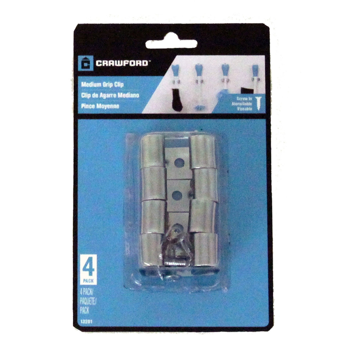 Crawford 13201 Textured Silver Spring Steel Grip Clip For 0.16 4/Pack