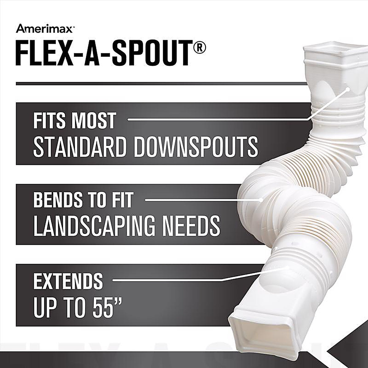 Amerimax 85010 Flex-A-Spout 4.5 in. H x 4.5 in. W x 55 in. L White Vinyl Downspout Extension