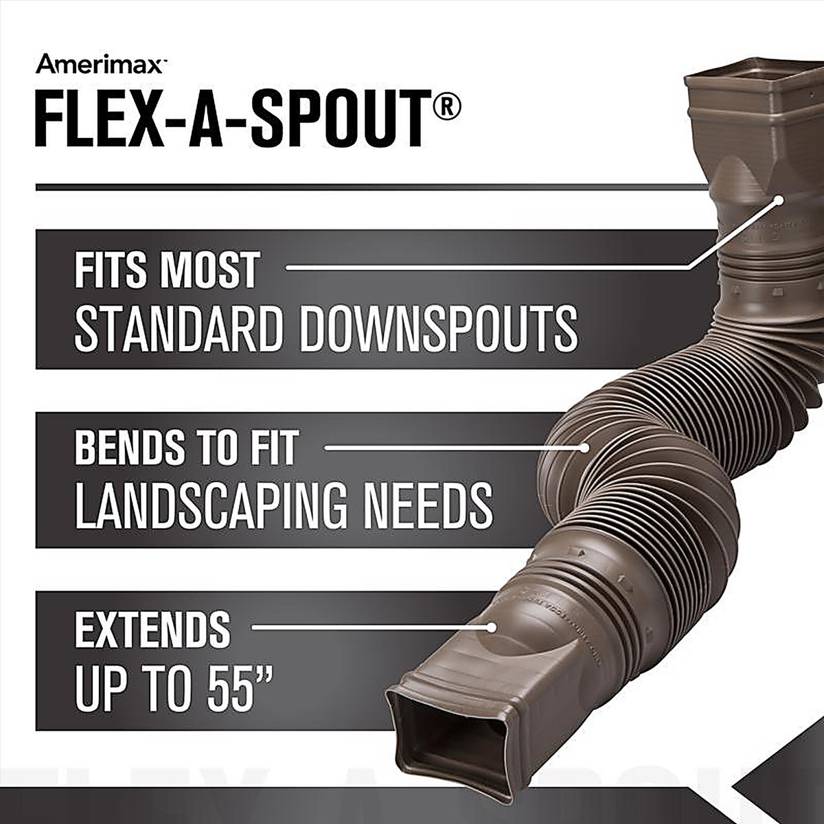 Amerimax 85019 Flex-A-Spout 4.5 in. H x 4.5 in. W x 55 in. L Brown Vinyl Downspout Extension