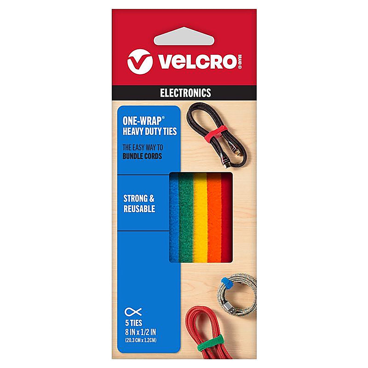 Velcro 90438ACS One-Wrap Strap 8 in. L 5/Pack