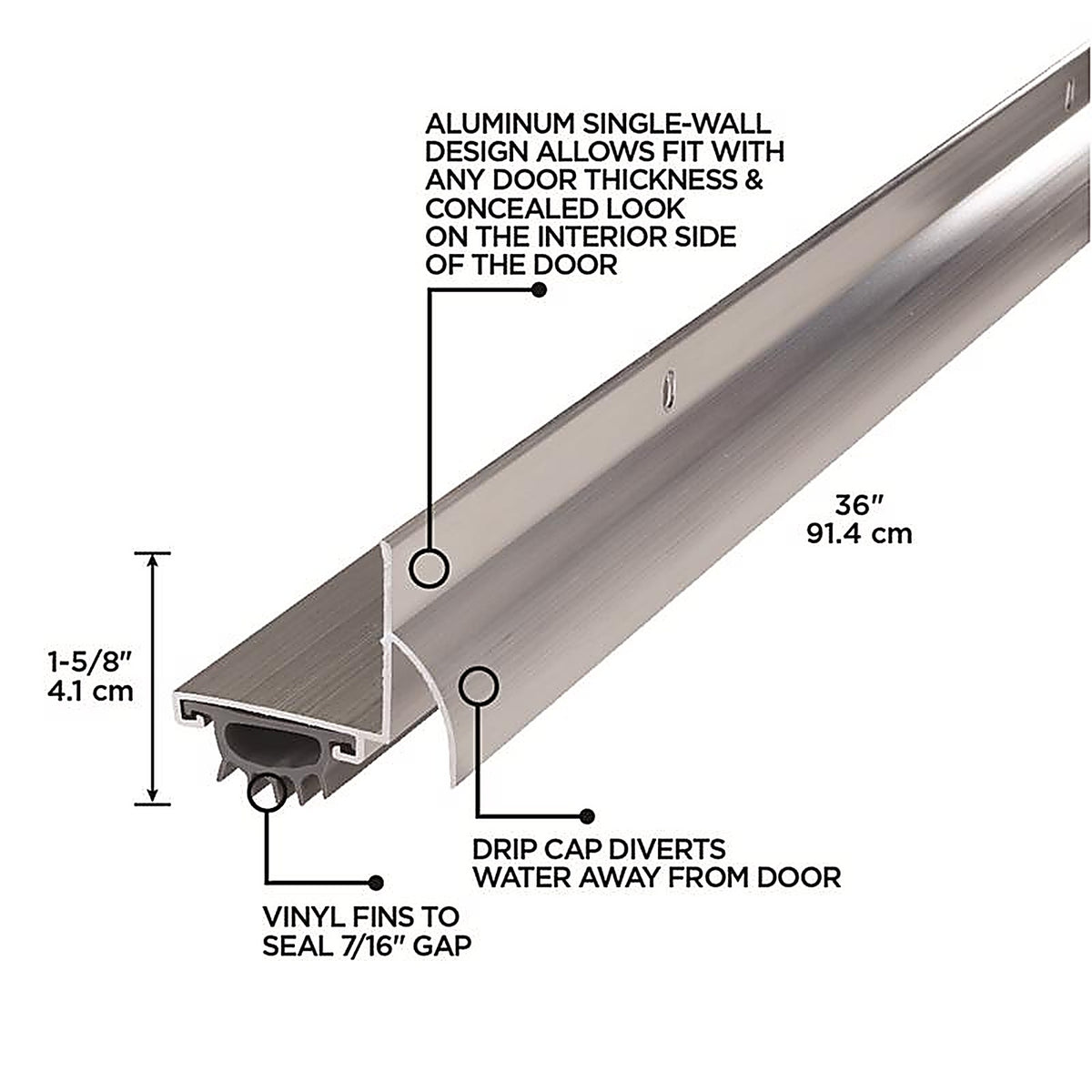 M-D 6015 Silver Aluminum Replacement Bottom For Doors 36 in. L