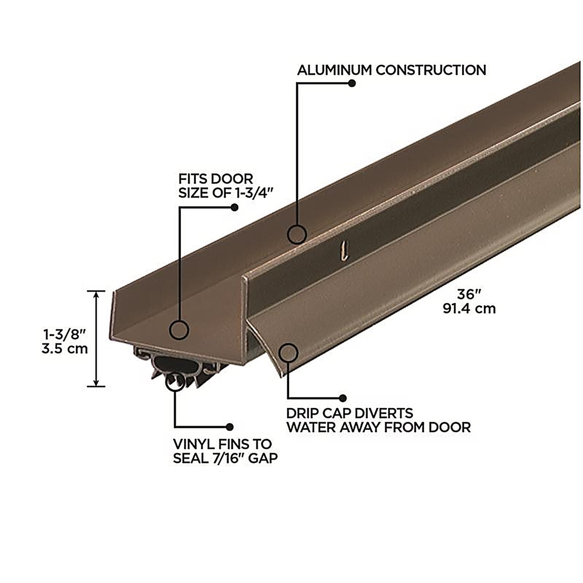 M-D 6197 Bronze Aluminum Replacement Bottom For Doors 36 in. L