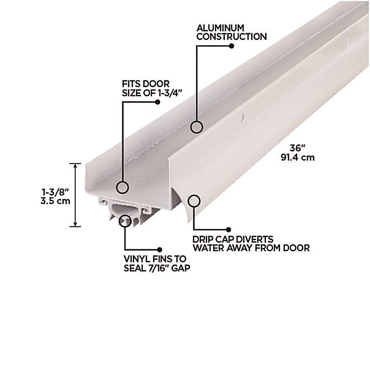 M-D 6403 White Aluminum Replacement Bottom For Doors 36 in. L